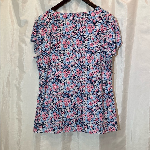 Westport Pink & Blue Floral Ruffle Sleeve Blouse | Size Large - Picture 2 of 8